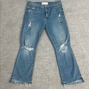 MOTHER Distressed Flare Jeans in Light Blue